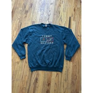 Vintage Tommy Hilfiger Mens Embroidered Sweatshirt Forest Green Size XL Crewneck